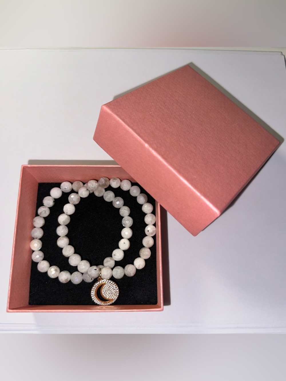 Diamonique x Lola Rose Set of 2 Moonstone Gemstone Large Stretch Bracelets